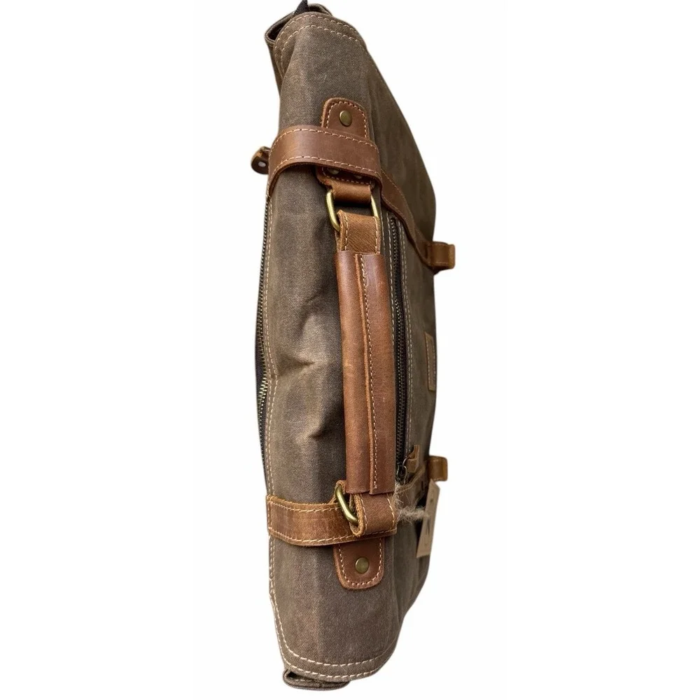 ZB Messenger Bag Canvas-‎ Leather- Waterproof- Adjustable Strap Brown